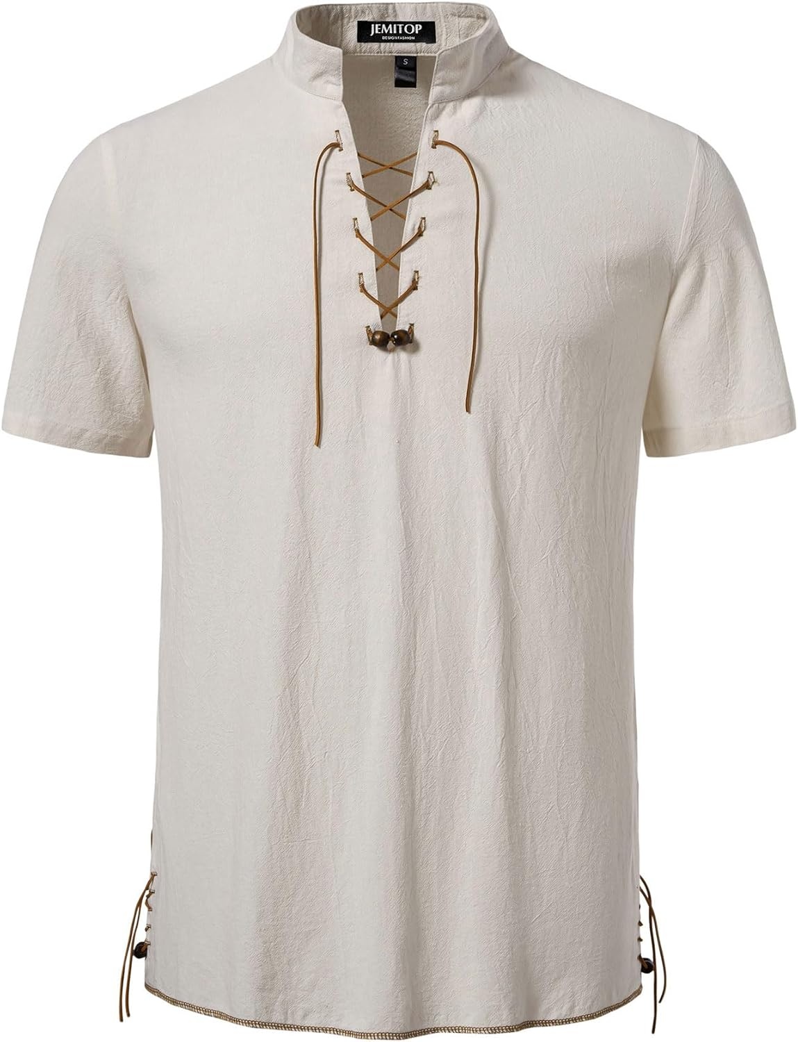 image:imageJEMITOP Mens Vintage Short Sleeve Renaissance ShirtBeige