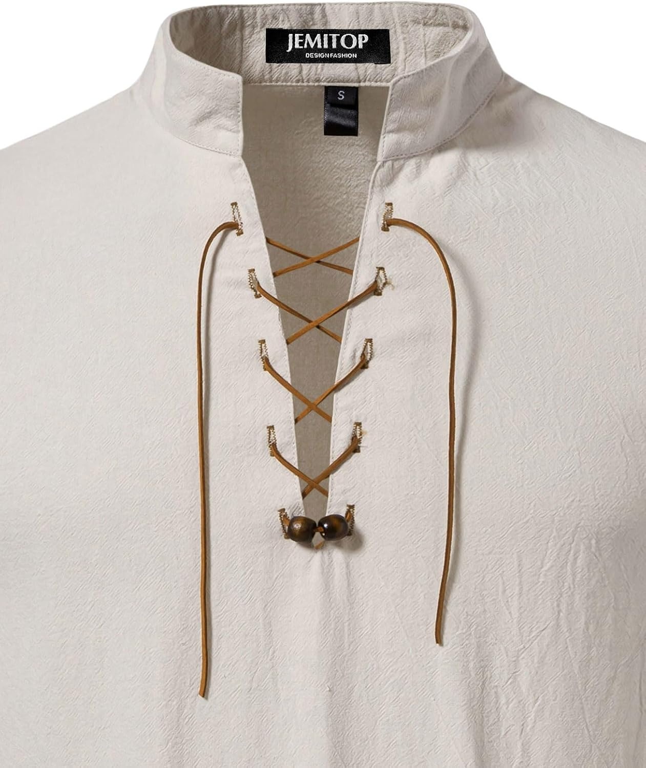 image:imageJEMITOP Mens Vintage Short Sleeve Renaissance ShirtBeige