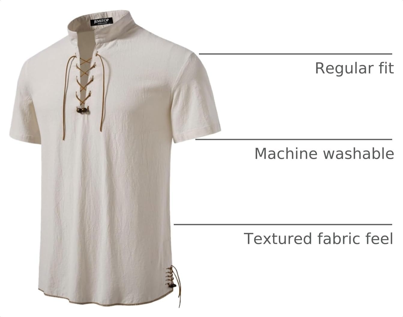 image:imageJEMITOP Mens Vintage Short Sleeve Renaissance ShirtBeige