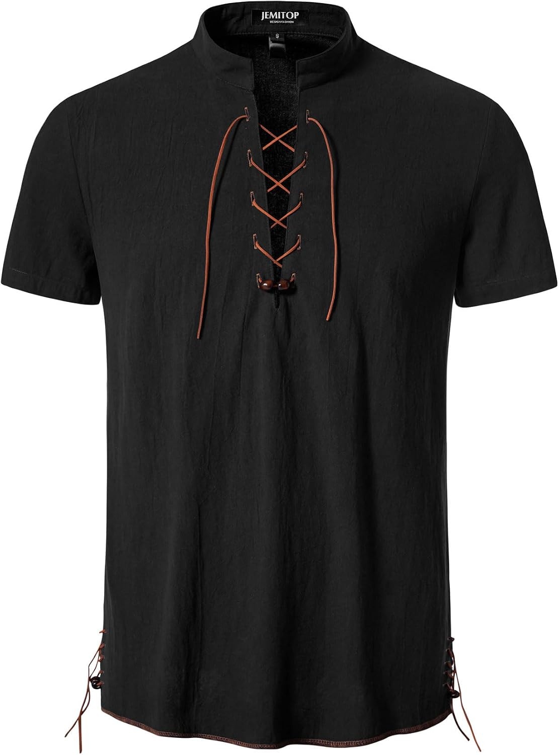 image:imageJEMITOP Mens Vintage Short Sleeve Renaissance ShirtBlackb