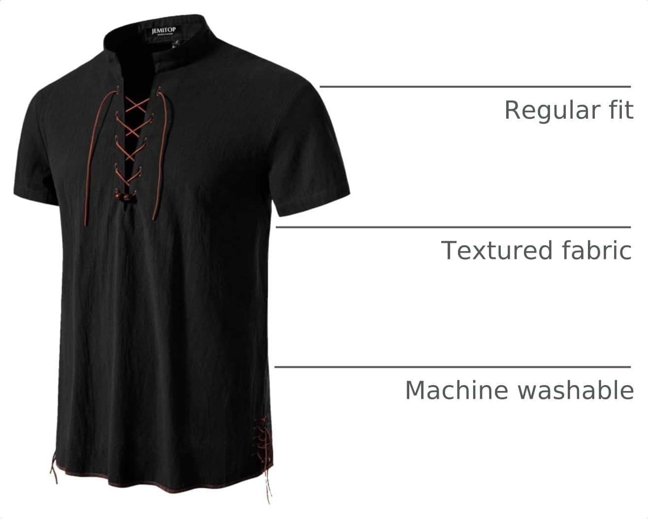 image:imageJEMITOP Mens Vintage Short Sleeve Renaissance ShirtBlackb