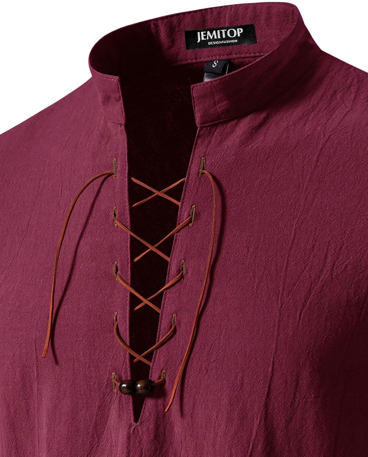 image:imageJEMITOP Mens Vintage Short Sleeve Renaissance ShirtBurgundy