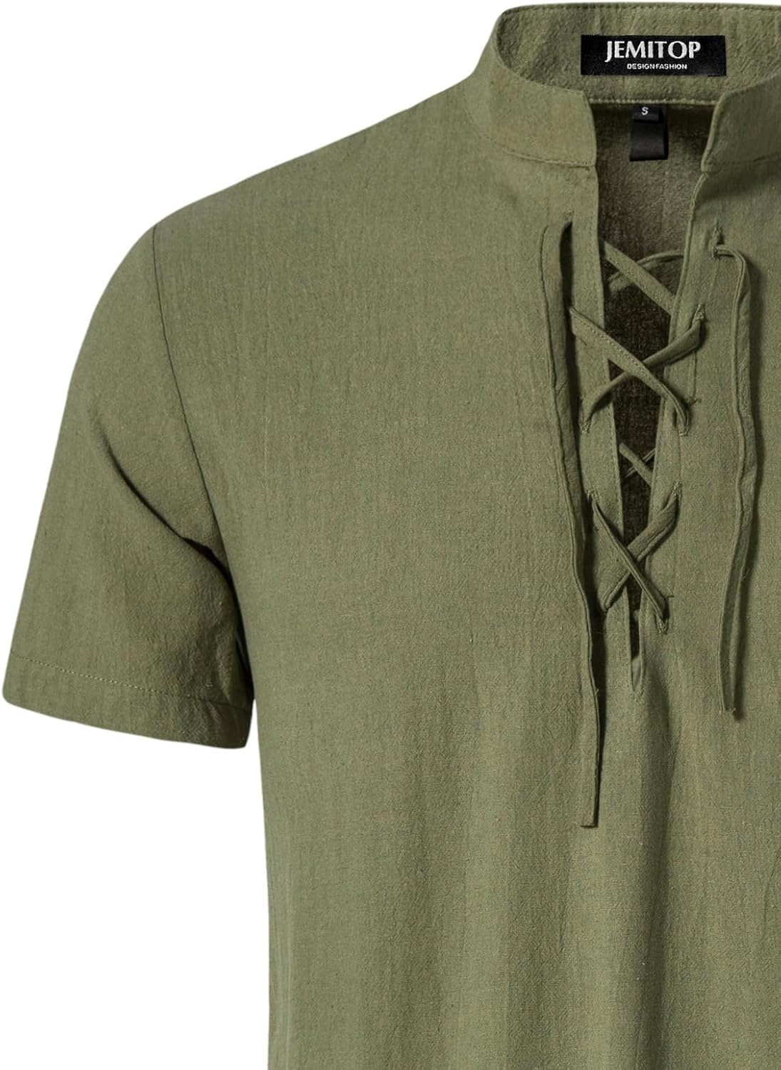 image:imageJEMITOP Mens Vintage Short Sleeve Renaissance ShirtSolid Army Green