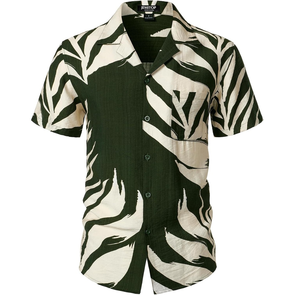 image:imageJEMITOP Mens Casual Cuban Collar Hawaiian ShirtsDark Green
