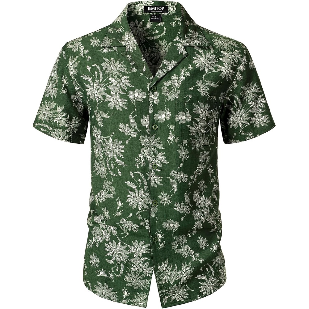 image:imageJEMITOP Mens Casual Cuban Collar Hawaiian ShirtsForest Green