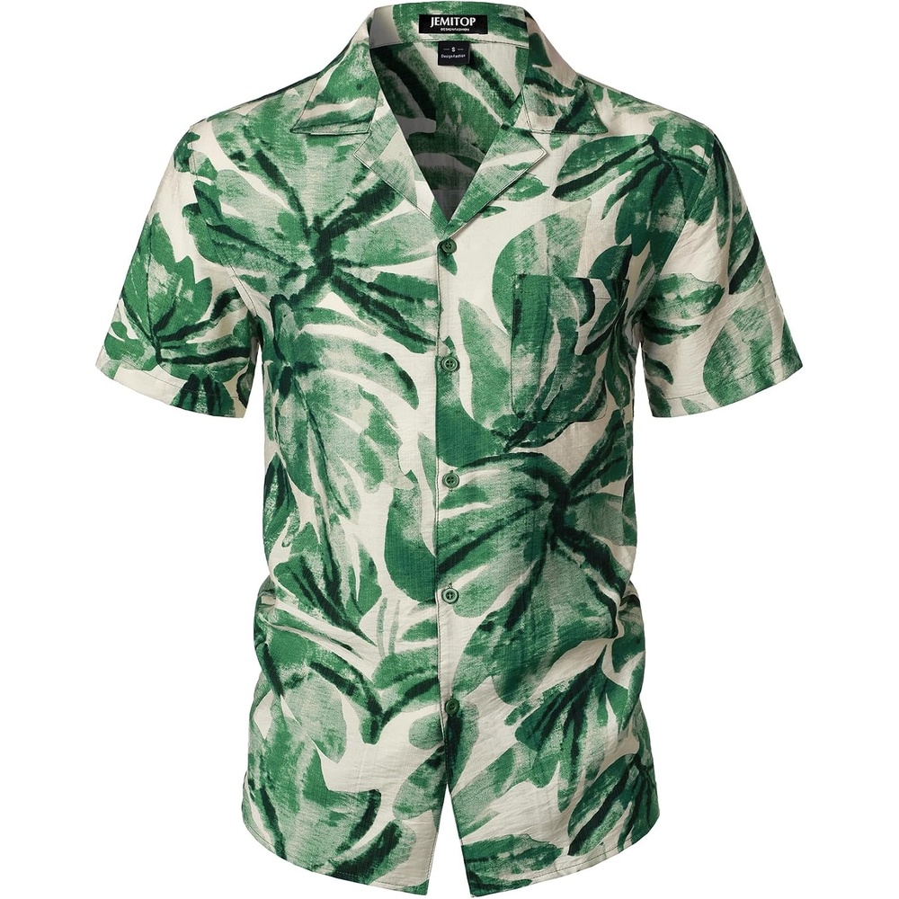 image:imageJEMITOP Mens Casual Cuban Collar Hawaiian ShirtsGreen