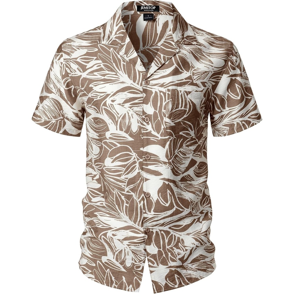 image:imageJEMITOP Mens Casual Cuban Collar Hawaiian ShirtsKhaki