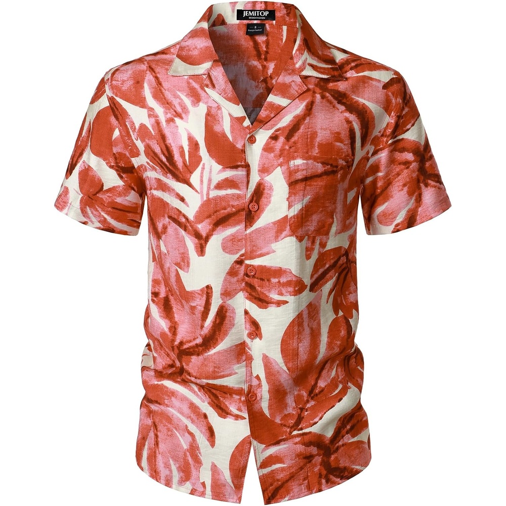 image:imageJEMITOP Mens Casual Cuban Collar Hawaiian ShirtsOrange