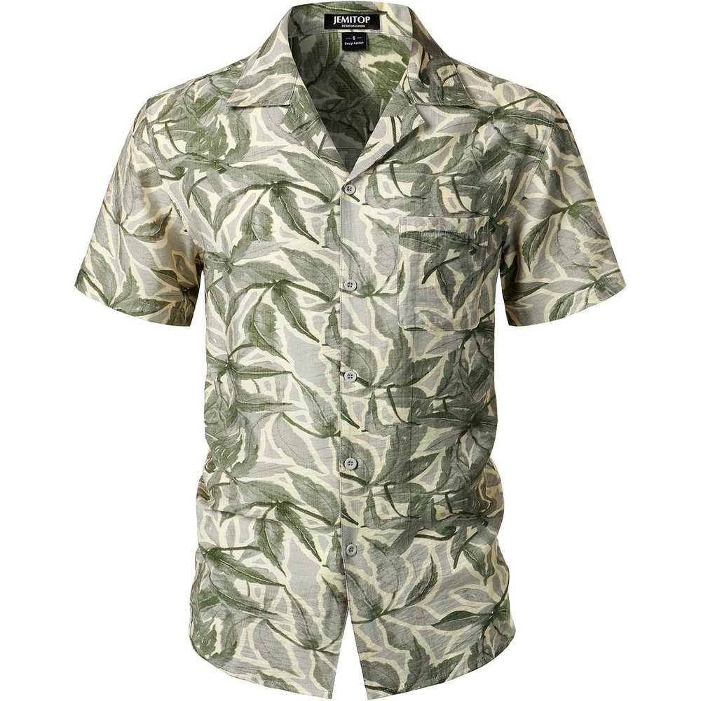 image:imageJEMITOP Mens Casual Cuban Collar Hawaiian ShirtsSage Green