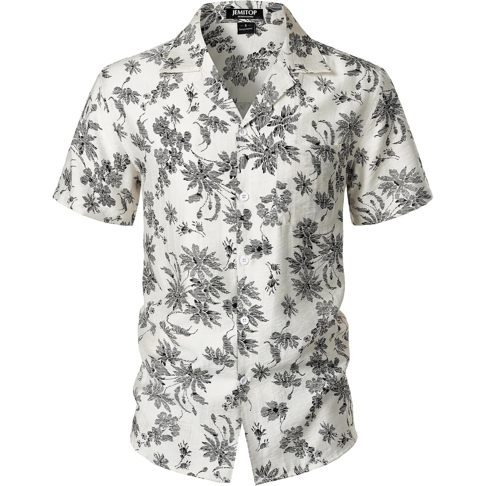 image:imageJEMITOP Mens Casual Cuban Collar Hawaiian ShirtsWhite