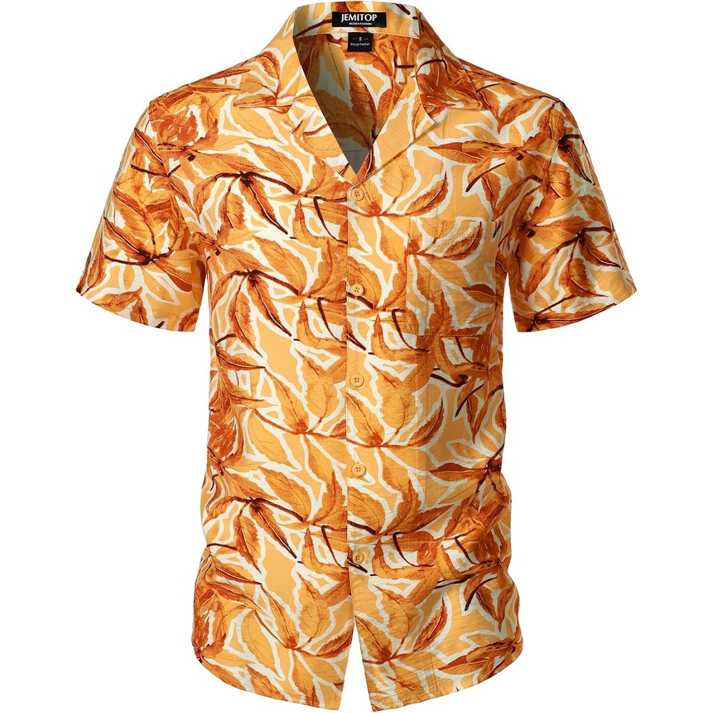 image:imageJEMITOP Mens Casual Cuban Collar Hawaiian ShirtsYellow