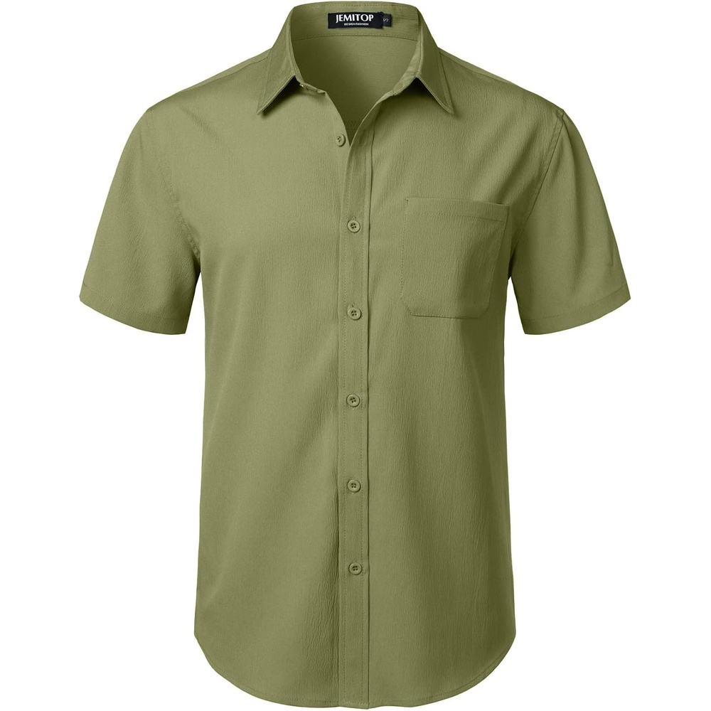image:imageJEMITOP Mens Stretch Wrinkle Free Texture ShirtsArmy Green