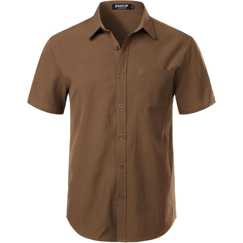 image:imageJEMITOP Mens Stretch Wrinkle Free Texture ShirtsBrown