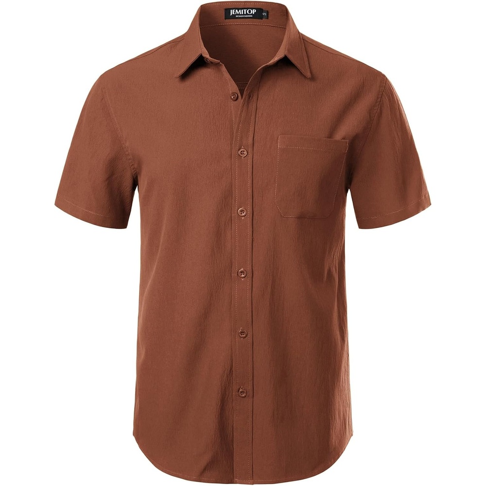 image:imageJEMITOP Mens Stretch Wrinkle Free Texture ShirtsBurnt Orange