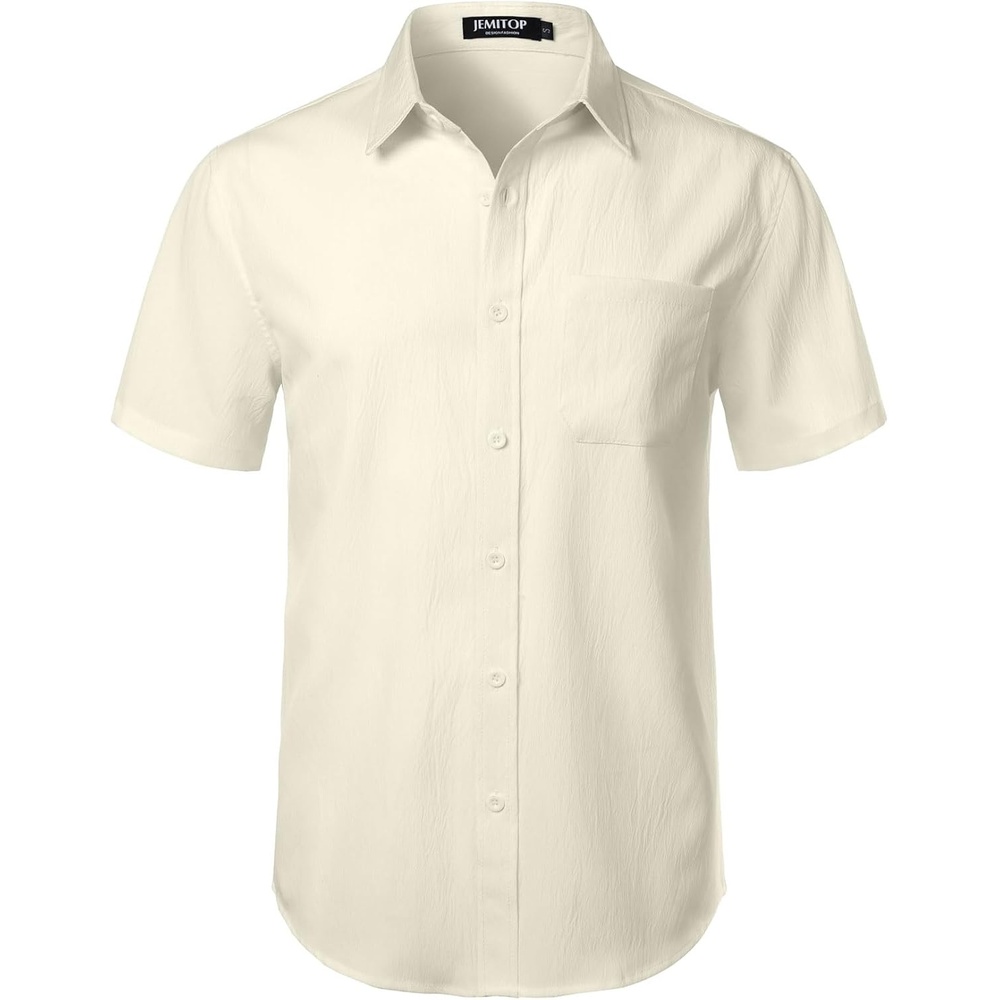 image:imageJEMITOP Mens Stretch Wrinkle Free Texture ShirtsCream White