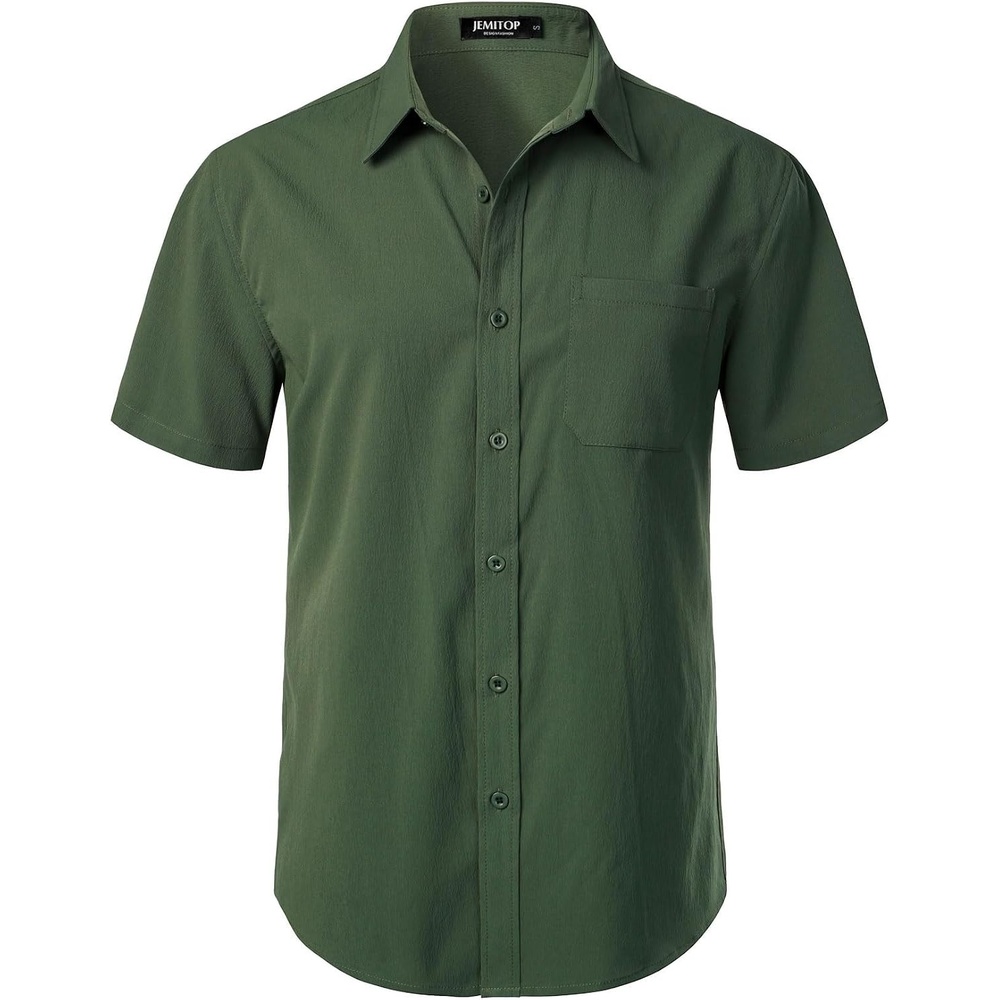 image:imageJEMITOP Mens Stretch Wrinkle Free Texture ShirtsDark Green