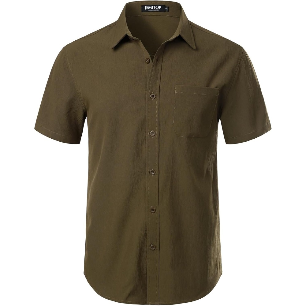 image:imageJEMITOP Mens Stretch Wrinkle Free Texture ShirtsOlive Green