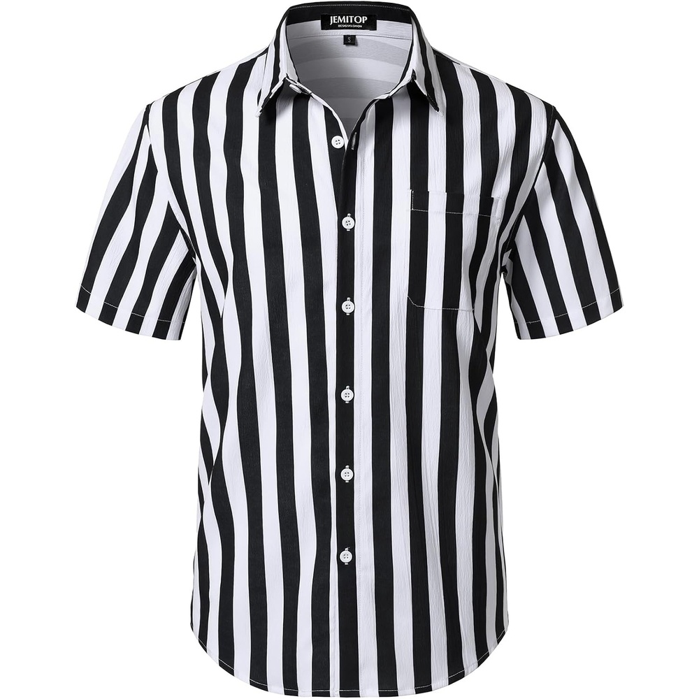 image:imageJEMITOP Mens Stretch Wrinkle Free Texture ShirtsWhite Black Striped