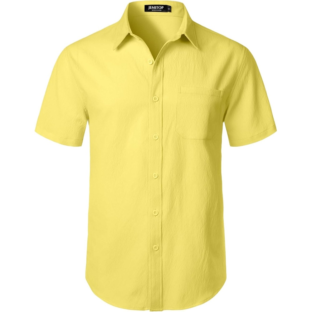 image:imageJEMITOP Mens Stretch Wrinkle Free Texture ShirtsYellow
