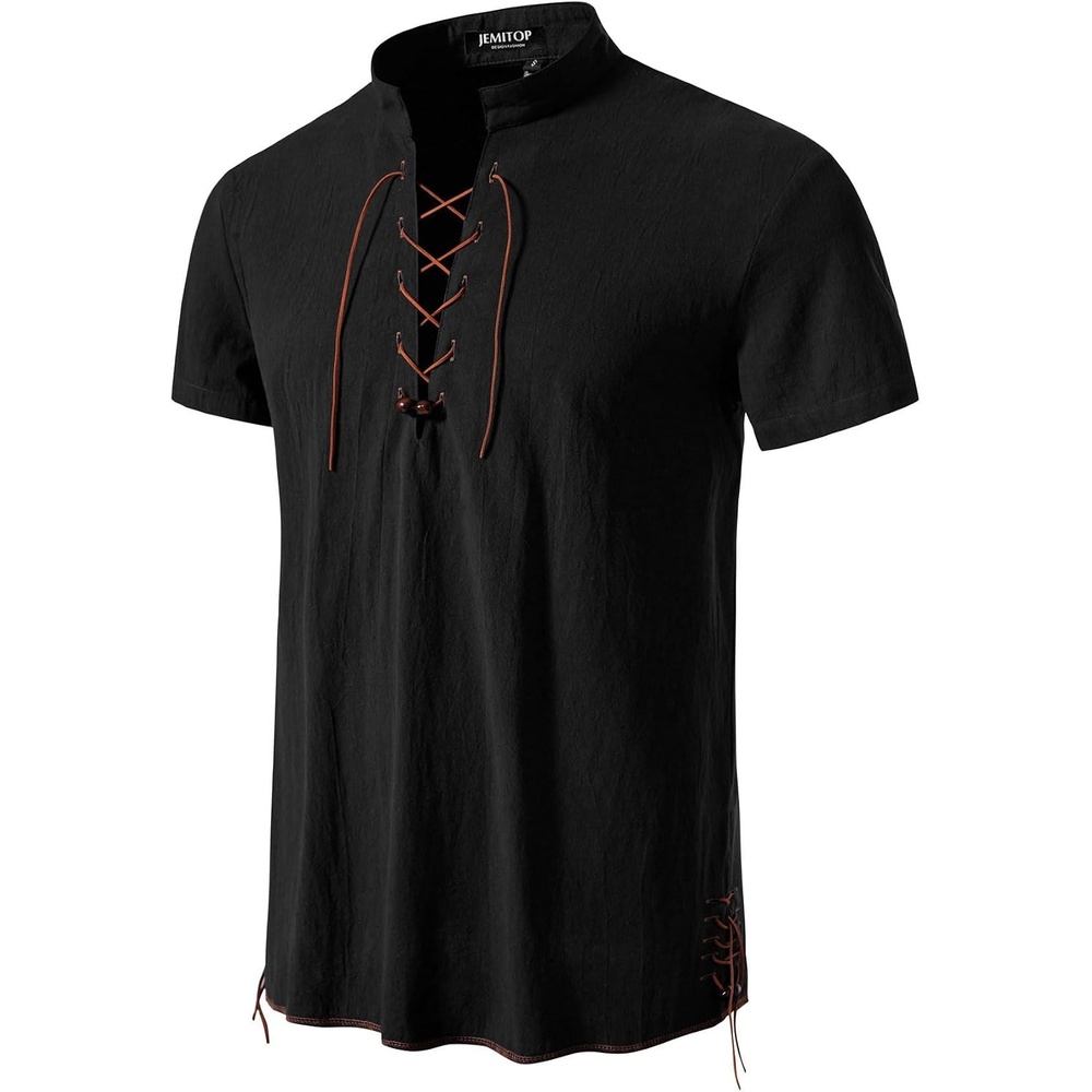image:imageJEMITOP Mens Vintage Short Sleeve Renaissance ShirtBlackb