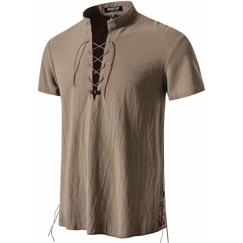 image:imageJEMITOP Mens Vintage Short Sleeve Renaissance ShirtCoffee