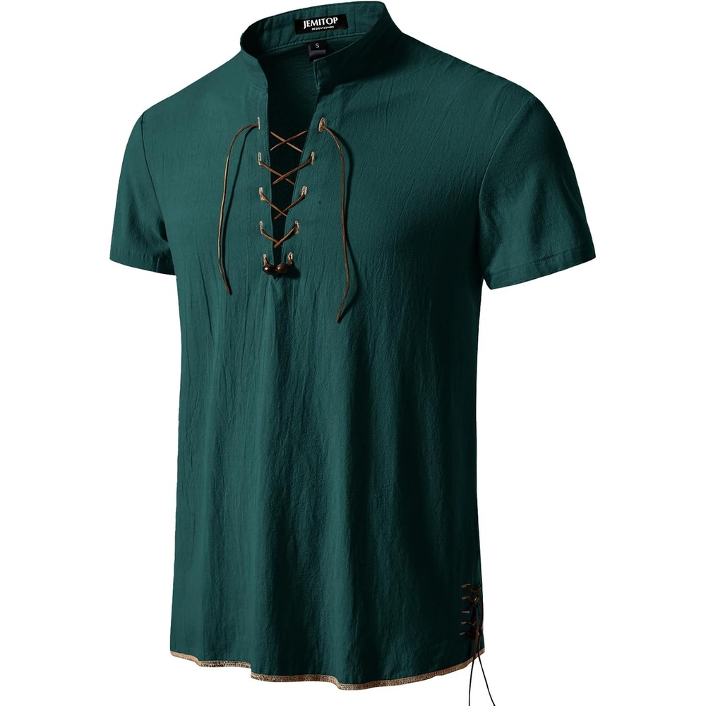 image:imageJEMITOP Mens Vintage Short Sleeve Renaissance ShirtDark Green