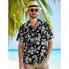 JEMITOP Mens Casual Cuban Collar Hawaiian Shirts(Black)