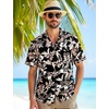JEMITOP Mens Casual Cuban Collar Hawaiian Shirts(Black Leaves)