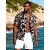 JEMITOP Mens Casual Cuban Collar Hawaiian Shirts(Black Leaves)