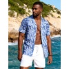 JEMITOP Mens Casual Cuban Collar Hawaiian Shirts(Blue)