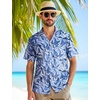 JEMITOP Mens Casual Cuban Collar Hawaiian Shirts(Blue)