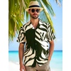 JEMITOP Mens Casual Cuban Collar Hawaiian Shirts(Dark Green)