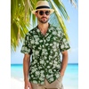 JEMITOP Mens Casual Cuban Collar Hawaiian Shirts(Forest Green)