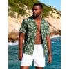 JEMITOP Mens Casual Cuban Collar Hawaiian Shirts(Forest Green)