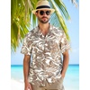 JEMITOP Mens Casual Cuban Collar Hawaiian Shirts(Khaki)
