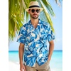 JEMITOP Mens Casual Cuban Collar Hawaiian Shirts(Light Blue)