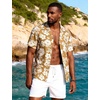 JEMITOP Mens Casual Cuban Collar Hawaiian Shirts(Mustard Yellow)