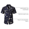 JEMITOP Mens Casual Cuban Collar Hawaiian Shirts(Navy Blue Leaves)