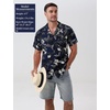 JEMITOP Mens Casual Cuban Collar Hawaiian Shirts(Navy Blue Leaves)