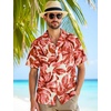 JEMITOP Mens Casual Cuban Collar Hawaiian Shirts(Orange)