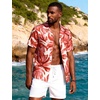 JEMITOP Mens Casual Cuban Collar Hawaiian Shirts(Orange)