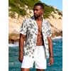 JEMITOP Mens Casual Cuban Collar Hawaiian Shirts(White)