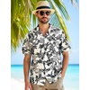 JEMITOP Mens Casual Cuban Collar Hawaiian Shirts(White Leaves)