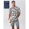 JEMITOP Mens Casual Cuban Collar Hawaiian Shirts(White Leaves)