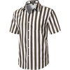 JEMITOP Mens Stretch Wrinkle Free Texture Shirts(White Brown Striped)