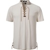 JEMITOP Mens Vintage Short Sleeve Renaissance Shirt(Beige)