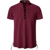 JEMITOP Mens Vintage Short Sleeve Renaissance Shirt(Burgundy)