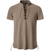 JEMITOP Mens Vintage Short Sleeve Renaissance Shirt(Coffee)