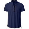 JEMITOP Mens Vintage Short Sleeve Renaissance Shirt(Dark Blue)