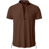 JEMITOP Mens Vintage Short Sleeve Renaissance Shirt(Dark Brown)